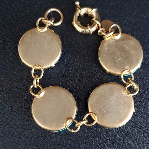 Loren Hope Turquoise Blue Cabochon Gold Tone Link Bracelet Round Bold Statement - Picture 3 of 8